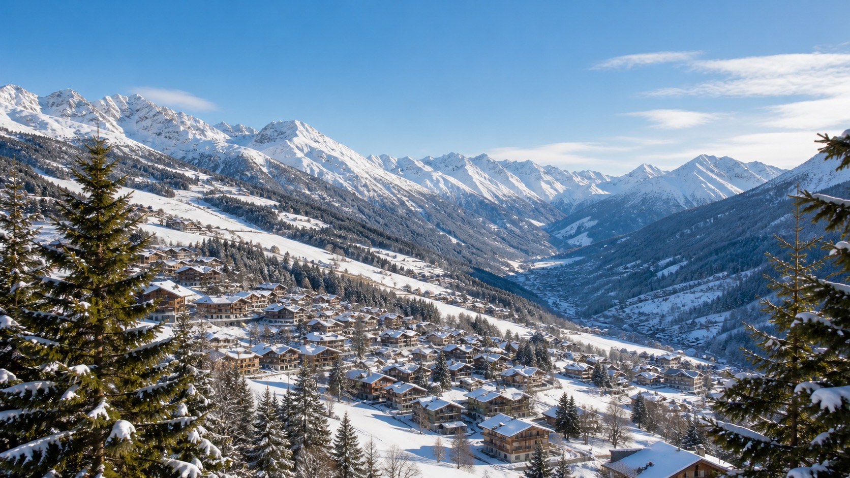 Vue panoramique sur la vallée et les sommets autour des Arcs