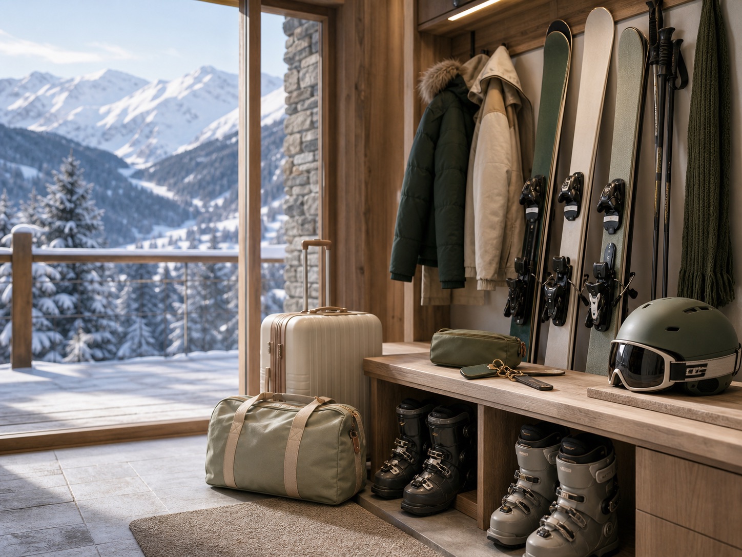 Espace ski organisé dans un chalet avec vue montagne